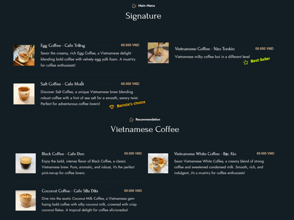 Price of Egg Coffee in Vietnam